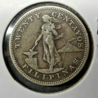 1903 - (P) US / Philippines 20 Twenty Centavos Coin Circulated - Silver KM 166 2