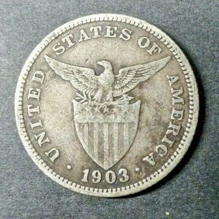 1903 - (P) US / Philippines 20 Twenty Centavos Coin Circulated - Silver KM 166 3