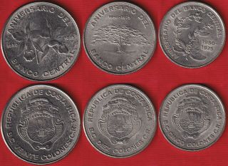 Costa Rica Set Of 3 Coins: 5 - 20 Colones 1975 " Central Bank "