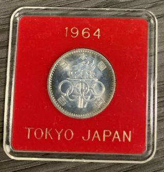 1964 Japan Tokyo Summer Olympic Games W Rings Vintage Silver 100 Yen Coin