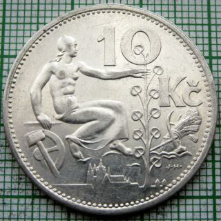 Czechoslovakia 1931 10 Korun,  Silver Aunc Lustre