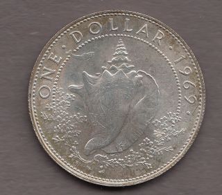 1969 Bahamas Silver One Dollar.  4666 Oz.  Silver Conch Shell Unc