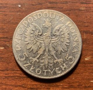 1934 Poland 5 Zlotych - Silver Coin -