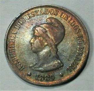 1889 Brazil 500 Reis Colorful Toning On Circulated Coin Y5 (825)