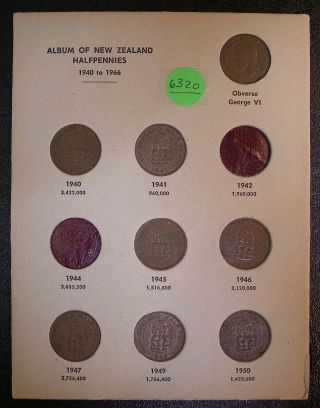 Part Set Of Zealand 1/2 Penny 8 Coins 1940 To 1950 6320