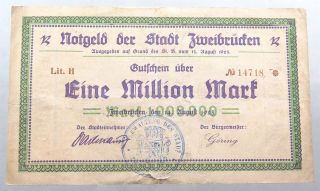 Germany Weimar 1 Million Mark 1923 Zweibrucken Alb52 529