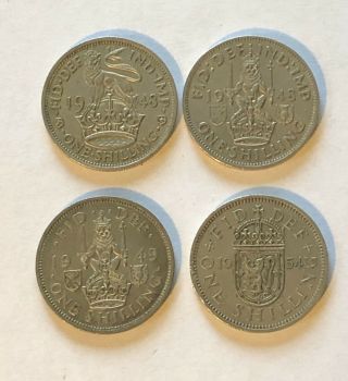 British One Shilling Coins 1948 1949 1954 British,  England Xf