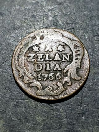 1766 Dutch Republic 1 Duit Coin Zelandia Rare Collectible Km - 101