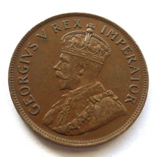 South Africa Penny 1929,  George V,  Bronze,  Ef,  8 Pearls To Crown,  Km 14.  2