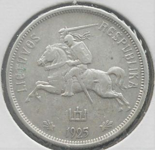 . 500 Silver 1925 Lithuania 5 Litai Km 78 Knight On Horseback Grade Wb 18