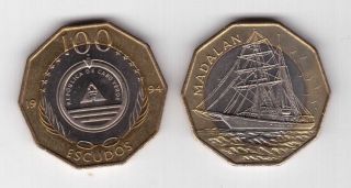 Cabo Cape Verde Rare Bimetal 100 Escudos Unc Coin 1994 Year Madalan Ship Km 40a