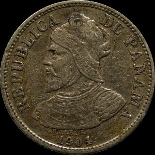 Panama 5 Centesimos De Balboa 1904 Silver World Foreign Small Coin Km 2