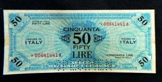 1943 Italy Rare Specimen Replacement Banknote 50 Lire Wwii War Allied Military