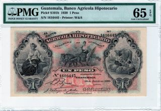 Guatemala 1 Peso 1920 P - S101b Pmg Gem Unc 65 Epq.  Rare