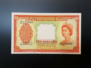 Malaya And British Borneo 10 Dollar Note 1953