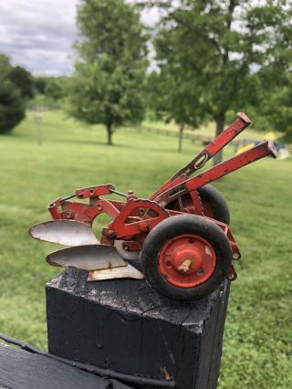 VINTAGE Metal Red McCormick Red 2 Bottom Plow - 1950s - RARE.  Tractor,  Farm,  toy 2
