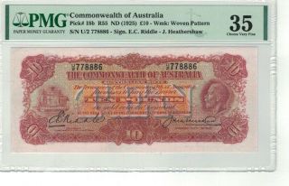 Australia P 18b 1925 (nd) 10 Pounds R55 Riddle Heathershaw Pmg 35 Choice Vf