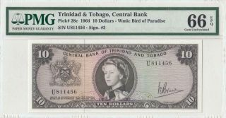 1964 British Colony Trinidad & Tobago Qeii $10 X - Rare " U " ( (pmg 66 Epq))