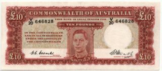 Commonwealth Australia 10 Pounds Nd 1949 Coombs Watts Kgvi Scarce