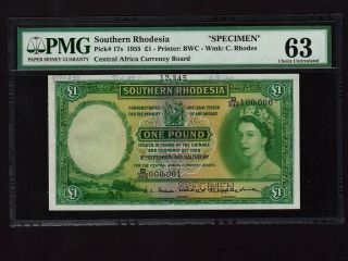 Southern Rhodesia:p - 17s,  1 Pound,  1955 Specimen Qeii Pmg Ch.  Unc 63