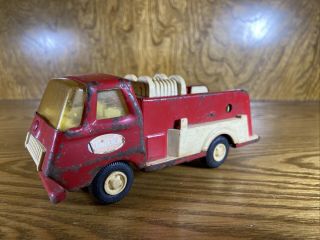 Vintage Tonka Fire Truck Pressed Steel Red White 6”