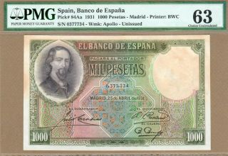 Spain: 1000 Pesetas Banknote,  (unc Pmg63),  P - 84aa,  25.  04.  1931,