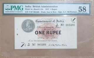 British India 1917 1 Rupee Banknote