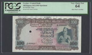Ceylon 100 Rupees 10 - 5 - 1969 P76as Specimen Uncirculated