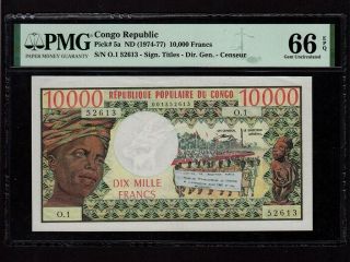 Congo:p - 5a,  10000 Francs,  1974 - 77 Woman Pmg Gem Unc 66 Epq