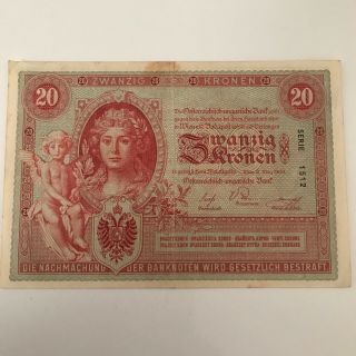 Austria Hungary 20 Korona Kronen 1900.  Very rare banknote. 2