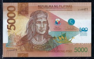 2021 Philippines 5000 Piso Lapu Lapu Commemorative Banknote W/ Ogp Mactan 4671