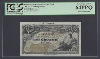Sweden Norrbottens Enskilda Bank,  10 Kronor 1893 Ps341s Litt Dn Specimen Unc