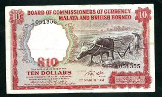 Malaya & British Borneo (p9) 10 Dollars 1961