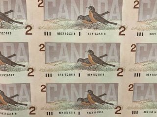 1986 CANADA 2 DOLLARS REPLACEMENT BANK NOTE UNCUT SHEET X 40 4