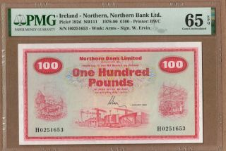 Northern Ireland,  100 Pound,  Pmg 65epq,  1980,  Pick192d,  Northern Bank Ltd