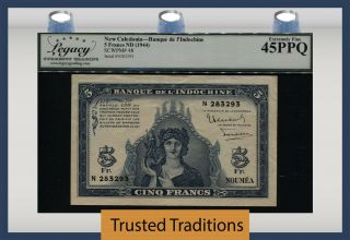 Tt Pk 48 Nd (1944) Caledonia 5 Francs Scarce Note Lcg 45 Ppq Extremely Fine