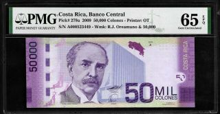 Costa Rica - P 279a - 50000 Colones - 2009 - Pmg Gem Unc 65 - Scarce - Butterly