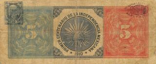 México / Minero 5 Pesos 1910 M132a Series T.  3 Comm.  Circulated Banknote Anglb