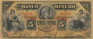 México / Minero 5 Pesos 1910 M132a Series T.  3 Comm.  Circulated Banknote AngLB 2