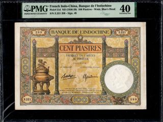 French Indochina 100 Piastres 1936 - 39 P - 51d Pmg40