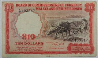 Malaya & British Borneo - $10.  P - 9.  1961.  Vf