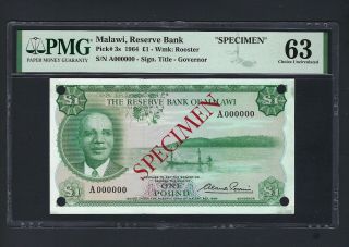 Malawi One Pound 1964 P3s Specimen Uncirculated Graded 63