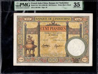 French Indochina 100 Piastres 1936 - 1939 P - 51d Pmg35
