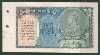 India P - 14 1 Rupee 1935 King George V Booklet Note Unc Rare