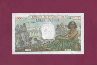 Tahiti - Papeete - Bank De Indochina 1000 Francs 1940 - 1957 P - 15 Vf,