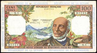 French Antilles 100 Francs 1964 P10a Fine