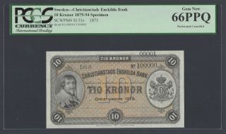 Sweden Christianstads Enskilda Bank 10 Kronor 1875 Ps131s Litt O Specimen Unc