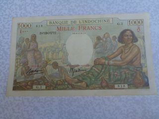 banque de djibouti l ' indochine 1000 mille francs 1938 Extremely rare /818 2