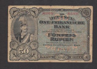 50 Rupien Fine Banknote From German East Africa 1905 Pick - 3 Extra Rare