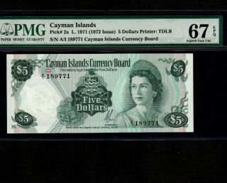 Cayman Islands 5 Dollars 1971 (1972) P - 2a Pmg Gem Unc 67 Epq